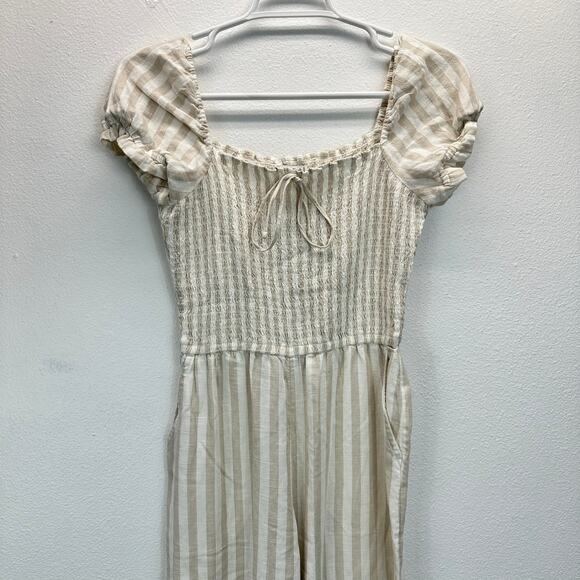 Abercrombie & Fitch Linen Jumpsuit Striped Smocked Body Short Sleeves SP - Picture 5 of 16